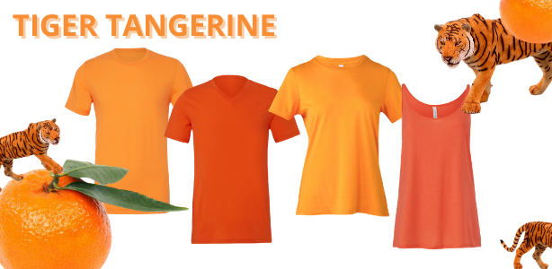 Bella + Canvas wholesale shirts available in shades of Tiger Tangerine Orange