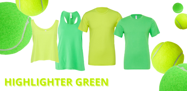 Bella + Canvas wholesale shirts available in shades of Tennis Ball Yellow and Highlighter Green