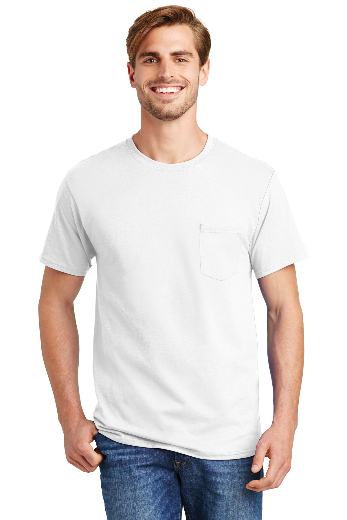Hanes Men's Tagless Pocket T-Shirt In Carolina Blue - Size L, Classic Comfort Tee - View #5
