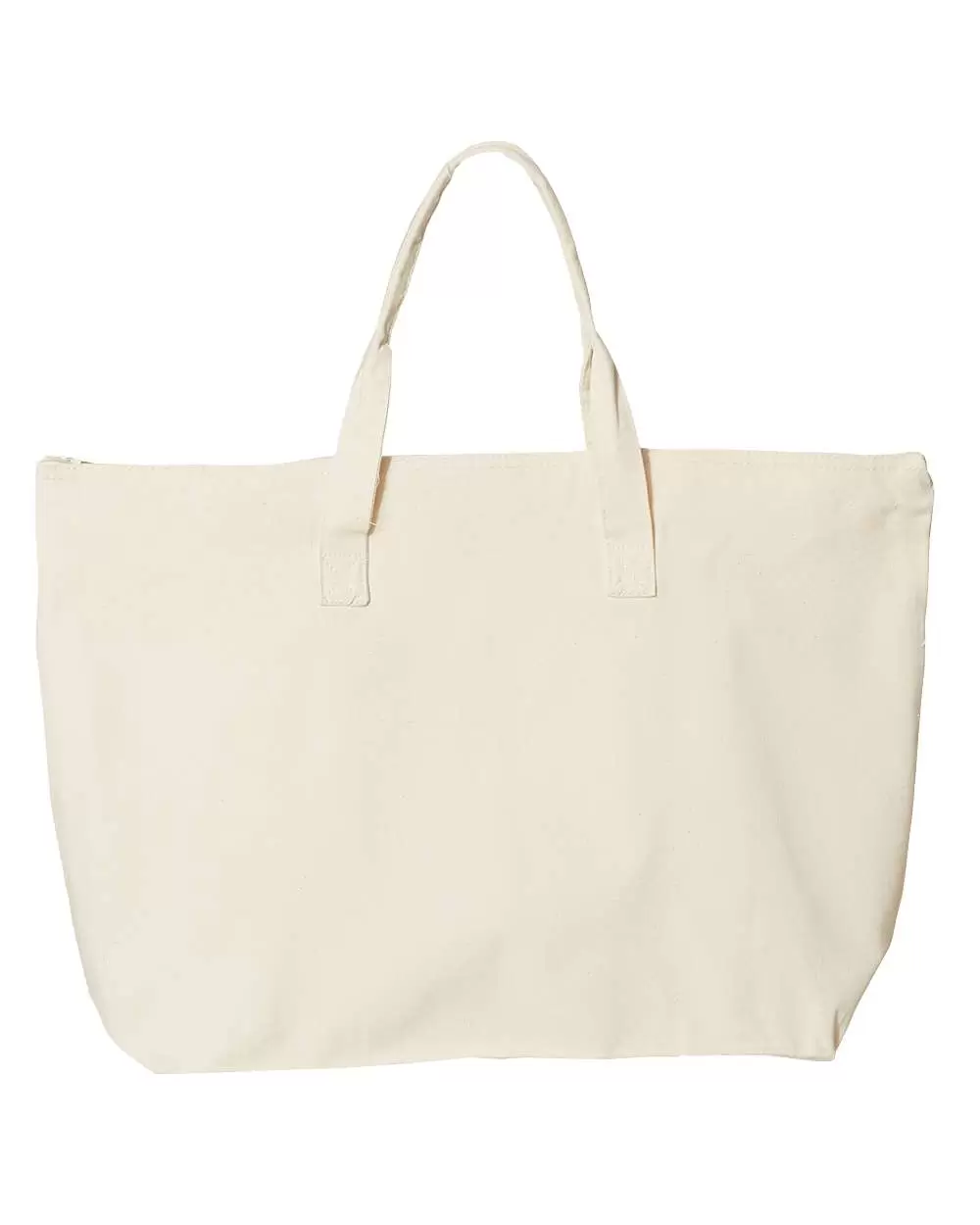 Zippered Cotton Canvas Tote Bag w/ Gusset Top - Natural