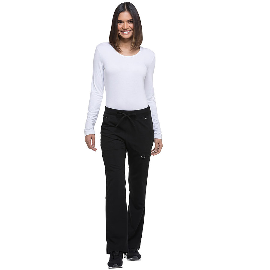 Pantalones De Trabajo Médico Para Mujer Dickies, Tiro Medio, Cintura De Punto Y Bolsillos Cargo - Color Negro