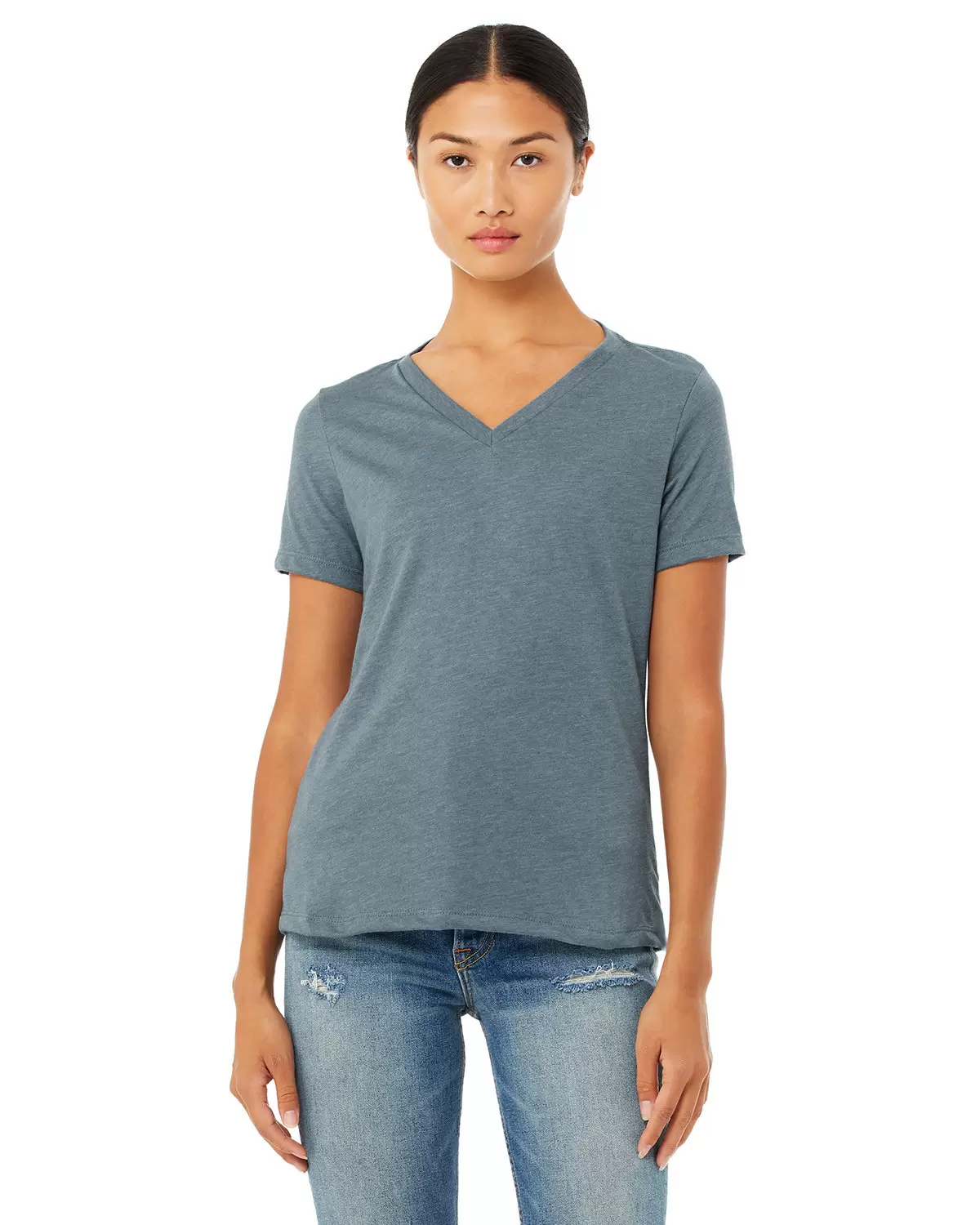 Bella + Canvas 6405CVC Ladies' Relaxed Heather CVC Jersey V-Neck T ...