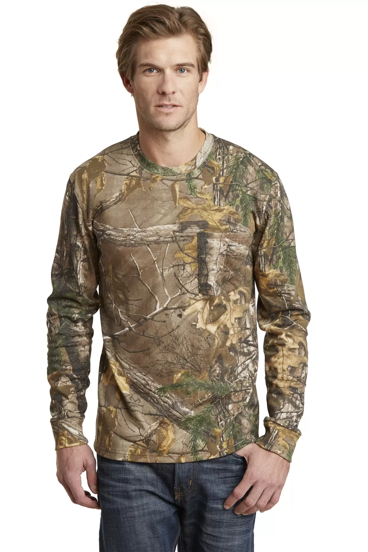 Russell Outdoors Realtree Long Sleeve Explorer 100% Cotton T-Shirt with Pocket - S020R - Realtree Xtra, L