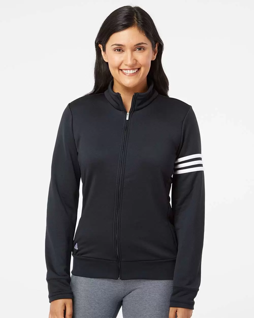 A191 adidas - Ladies' ClimaLite® 3-Stripes French Terry Full-Zip